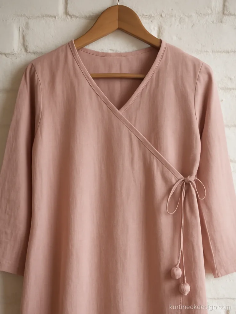 Pink chudi neck design with angrakha overlap and side tie