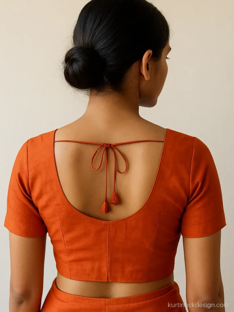 Back neck design for chudi with U shape and tassel dori
