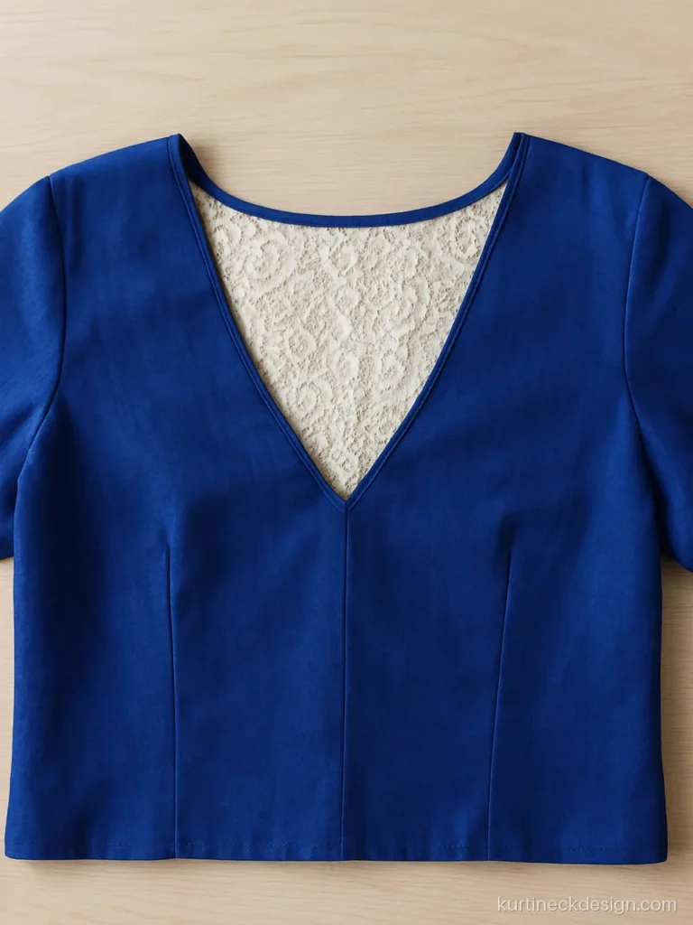 Royal blue chudithar back neck with V shape and lace inset