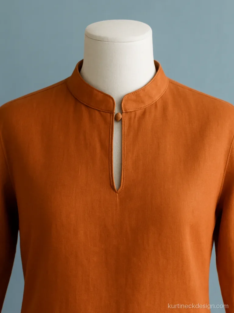 Rust chudithar with Chinese collar and a small front keyhole