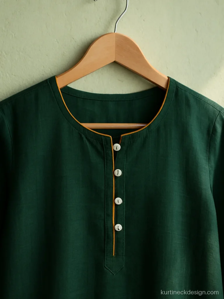 Simple front chudi neck design with a short placket and shell buttons