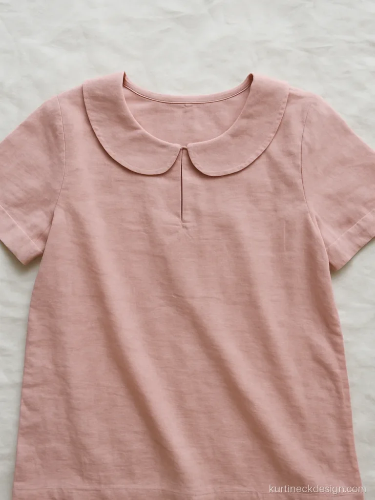 Collar kurti neck design in baby pink cotton with a rounded flat Peter Pan collar