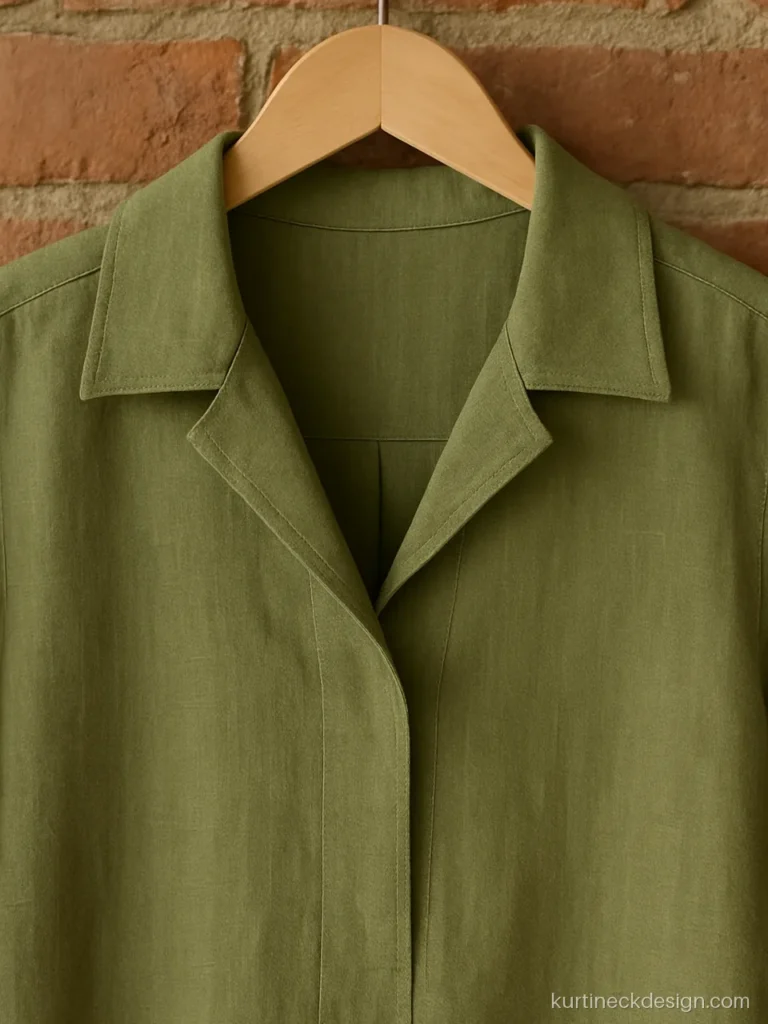 Olive co-ord set top with notch collar neck and patch pocket