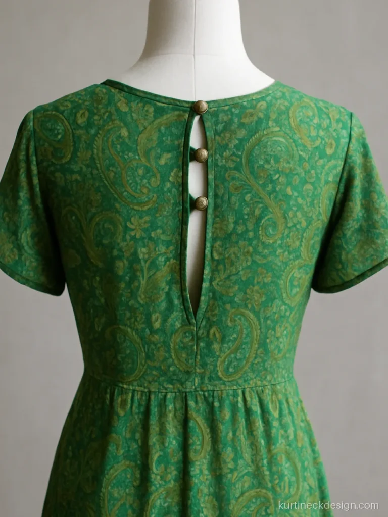 Green printed saree dress with keyhole back neck and potli buttons
