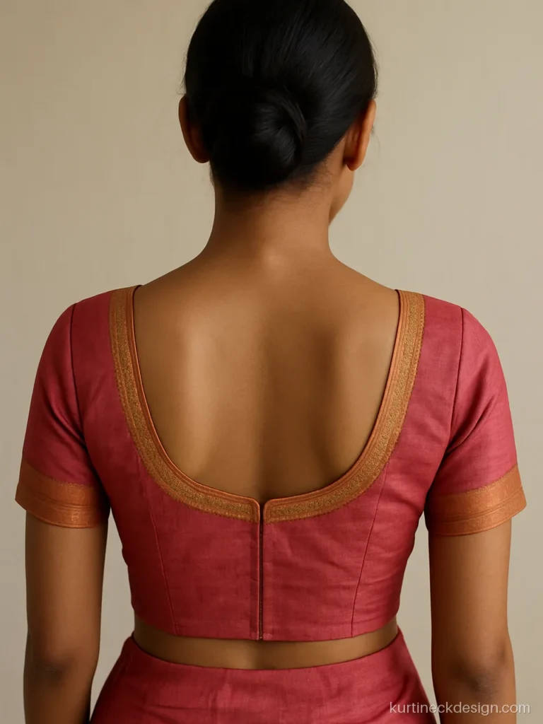 Old saree dress design back neck with deep U and zari border