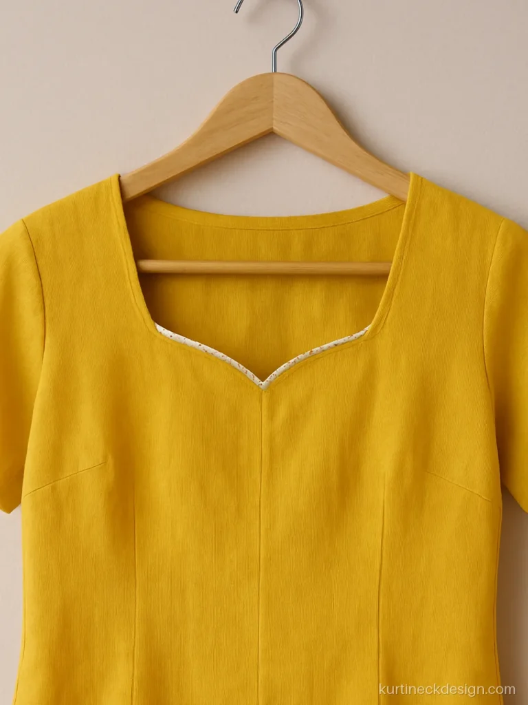 Stylish short kurti neck design with sweetheart shape and lace edge