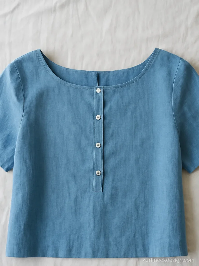Sky blue top neck design with boat front and buttoned back