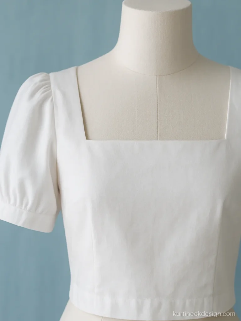 Top neck design for women in white cotton with square neck