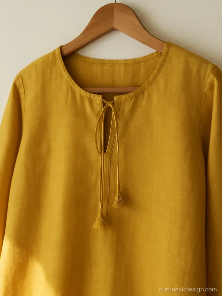 Front slit neck with dori and tassel latkans on a mustard chanderi suit