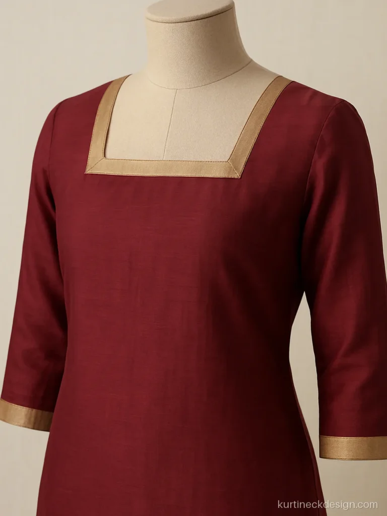 Double layer square front neck in wine chanderi with a contrast inner band