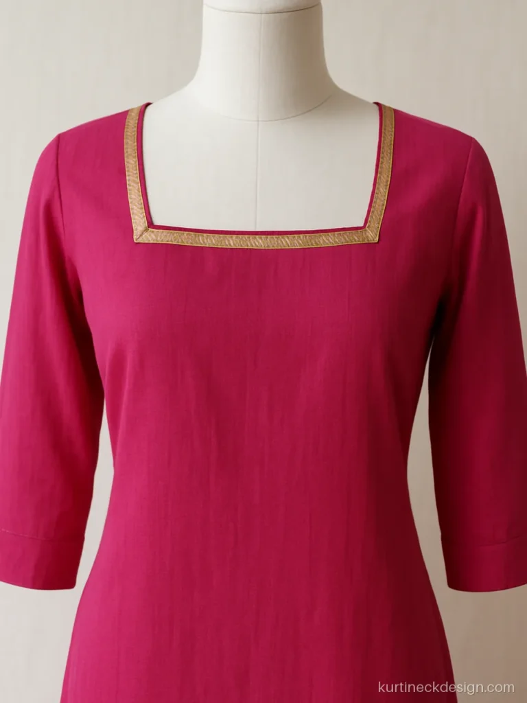 Square front gala with gota patti edging on a rani pink cotton kurti