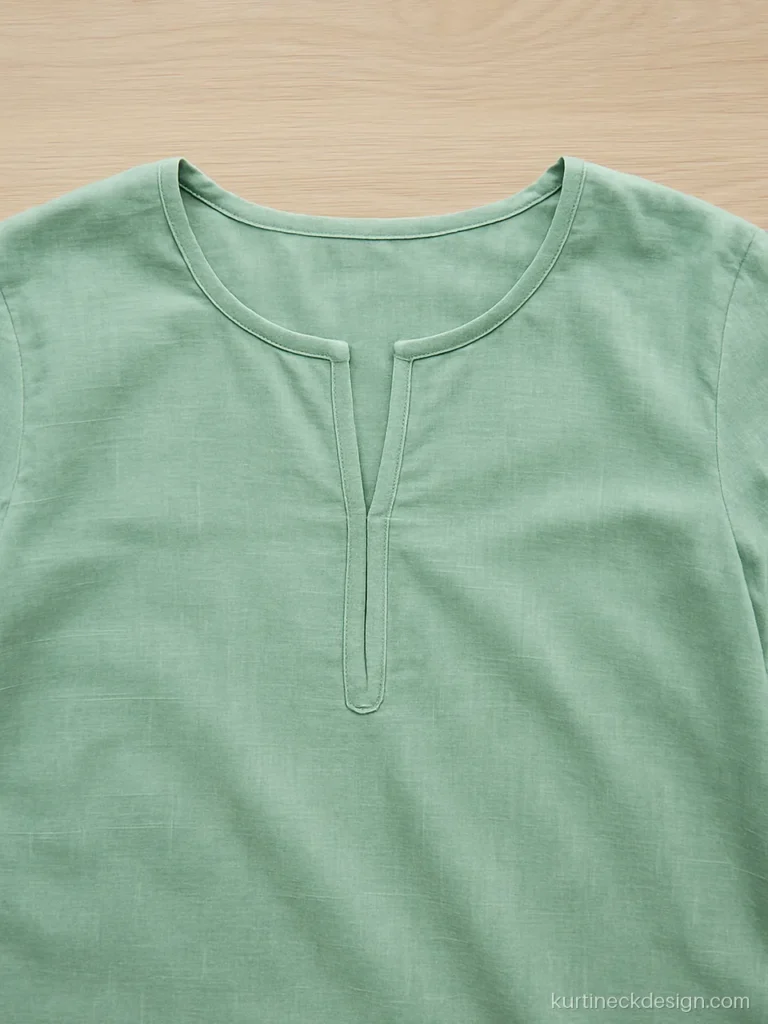 Round neck with a short front slit on a mint handloom cotton suit