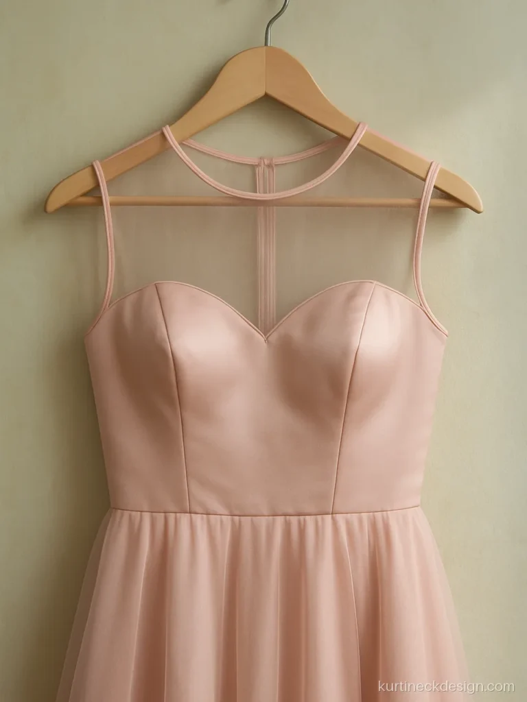 Western gown neck design with sweetheart line and net yoke in blush pink