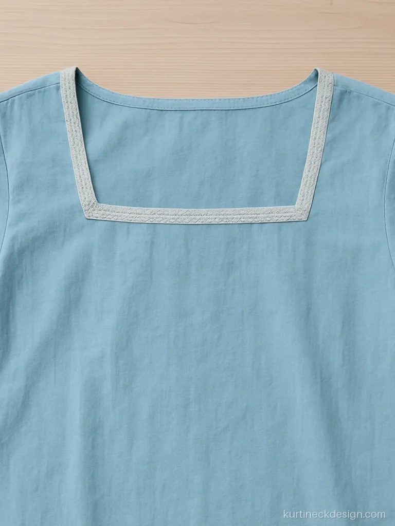 Neck lace design suit in sky blue cotton with a square front and cotton lace