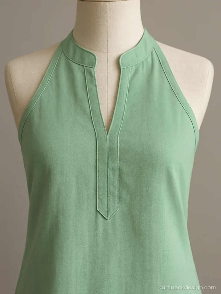 Stylish neck design for kurti in mint cotton with halter style cut
