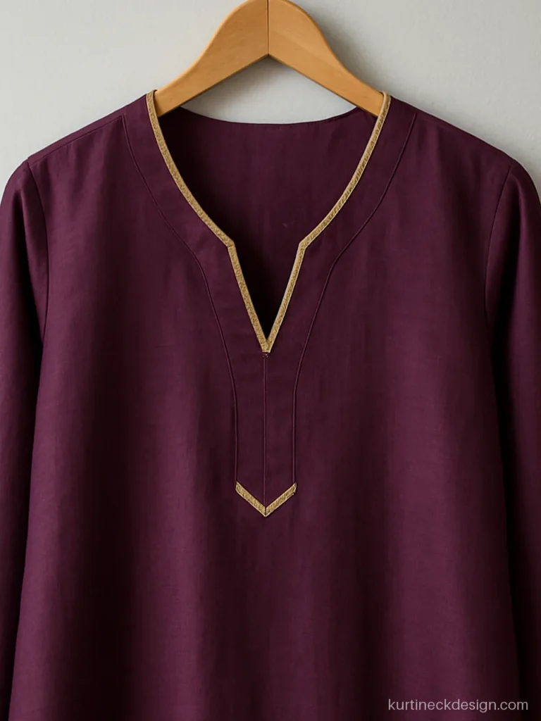 Plum suit neck design latest style with V yoke and slim gota line