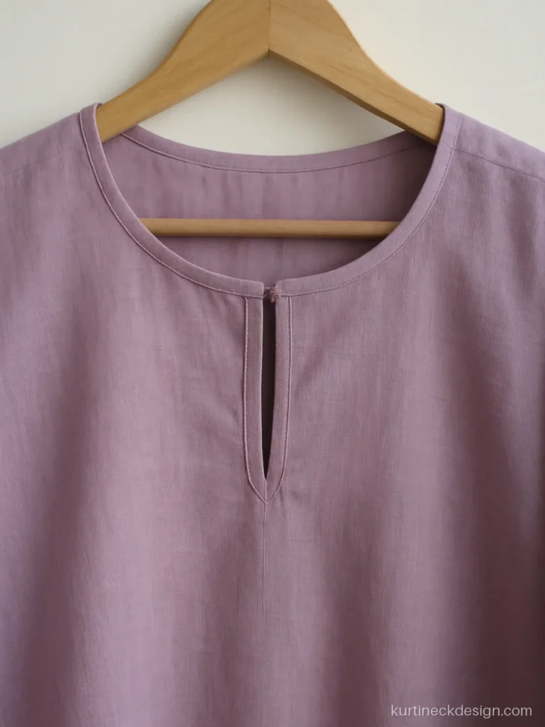 Simple Pakistani neck design in lilac cotton with a round neck and short slit