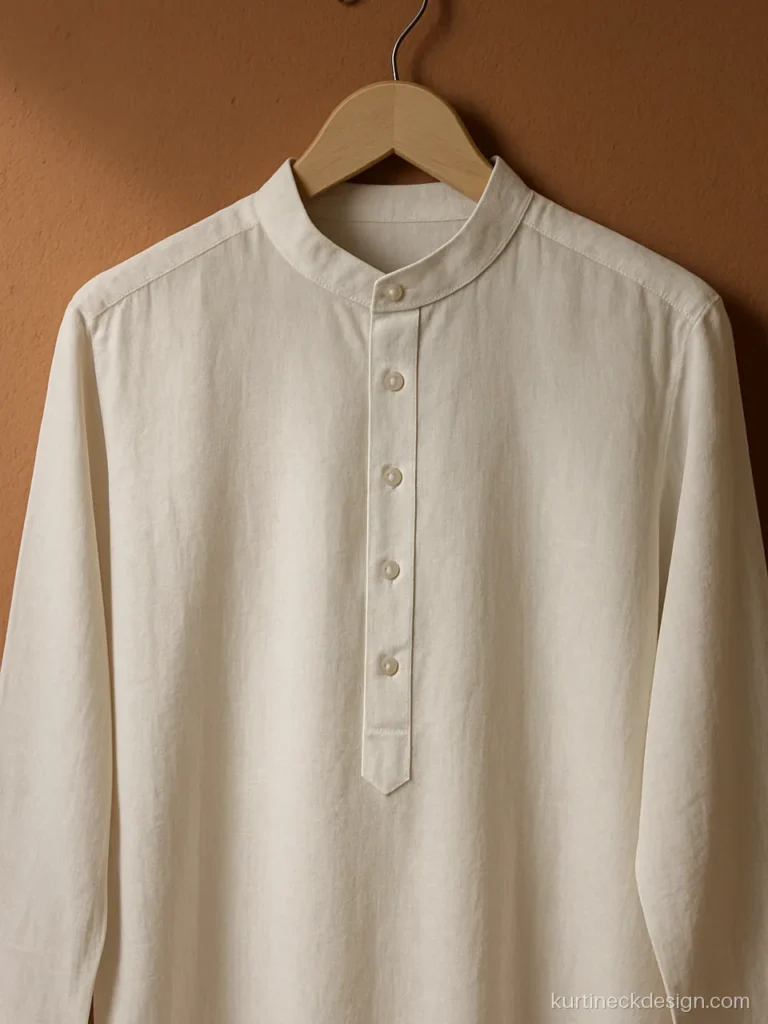 Punjabi Patiala suit neck design in white cotton with a band collar and placket
