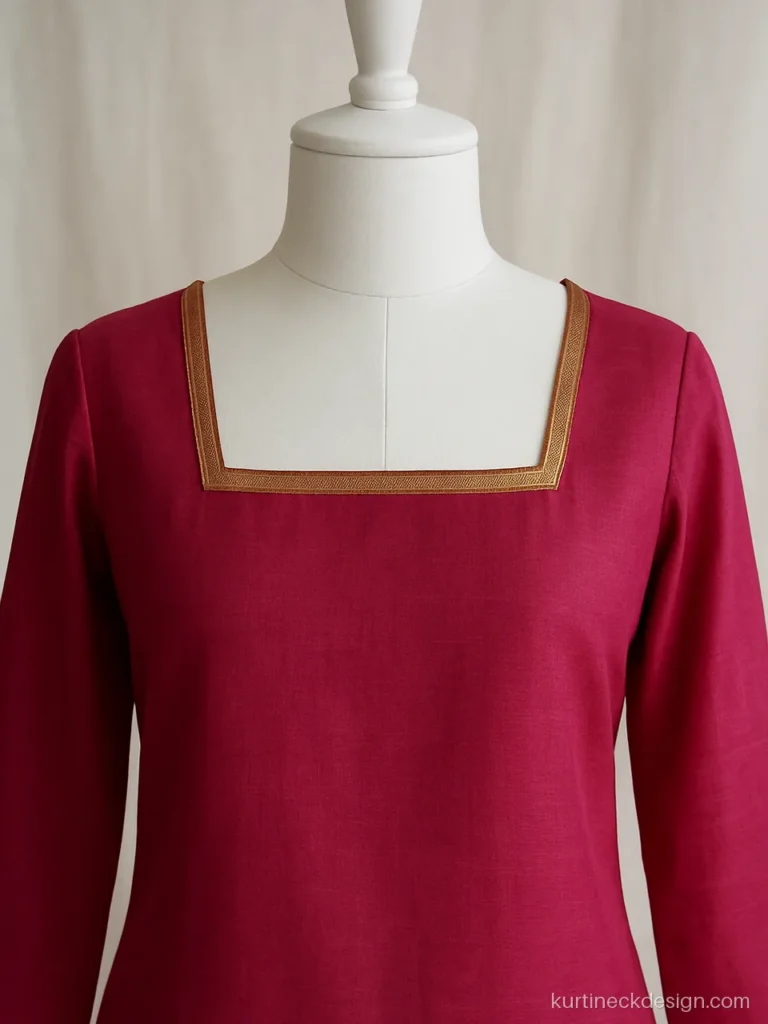 Maheshwari suit neck design in pink with a square neck and zari border patti