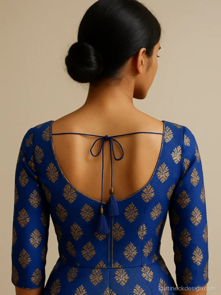 Banarsi suit back neck design with U shape and silk tassel latkans