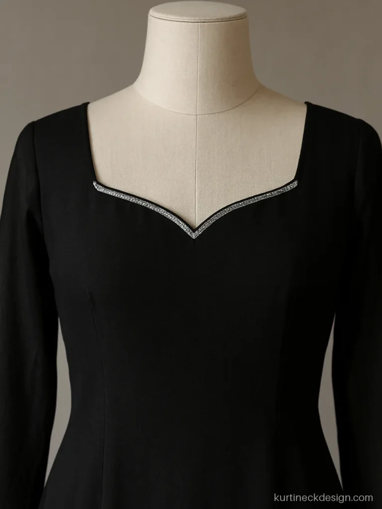 Georgette suit neck design with sweetheart shape and sequin border in black