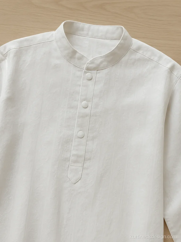 Simple mandarin band neck on a white chikan style cotton suit