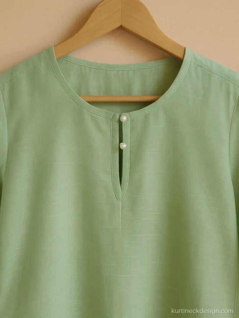 Suit design for girls neckline in mint chanderi with a leaf cut and buttons