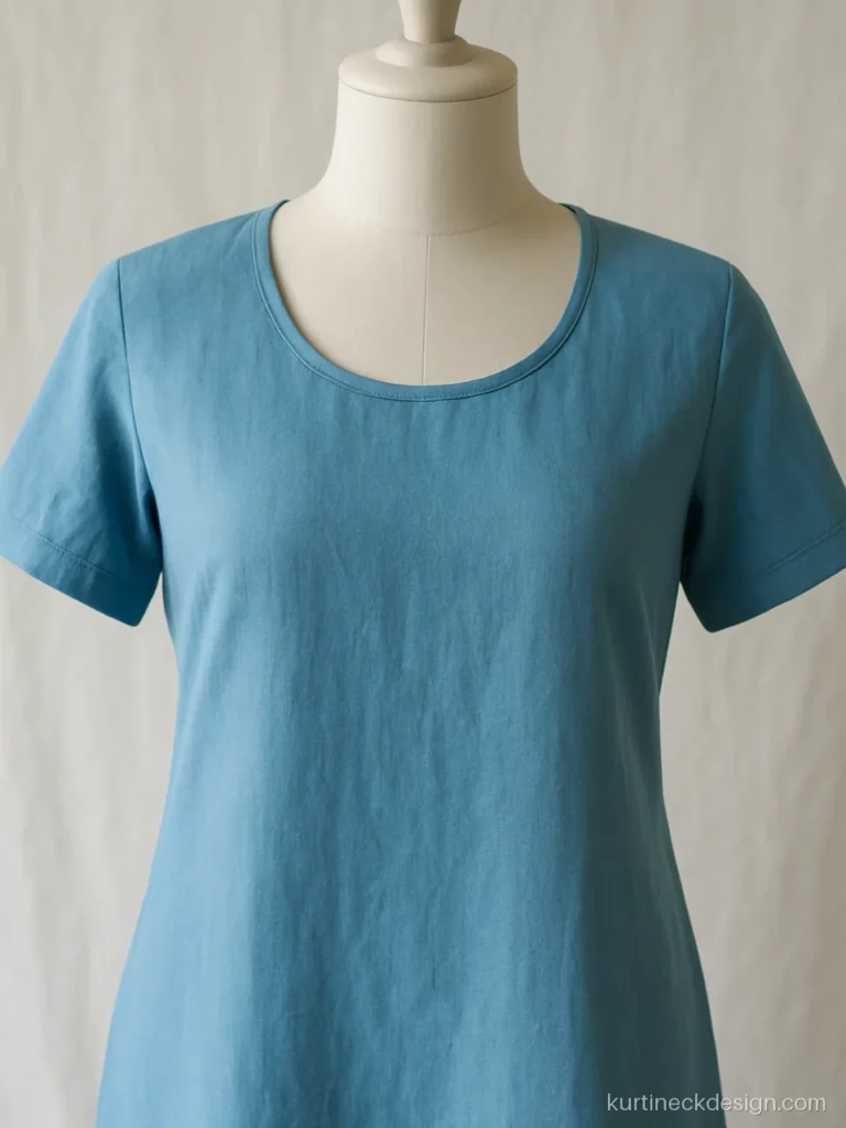 Round neck design for suit in sky blue cotton with a small back keyhole