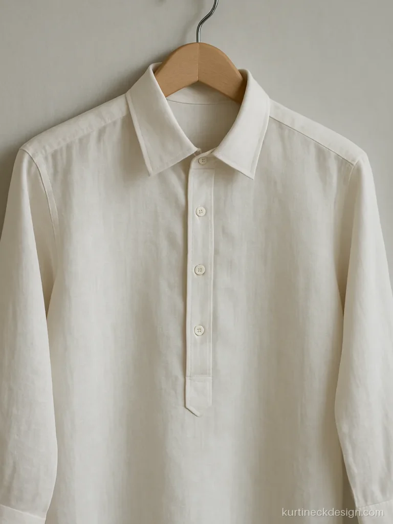 Suit neck and sleeves design in white linen with a shirt collar and cuffed sleeves