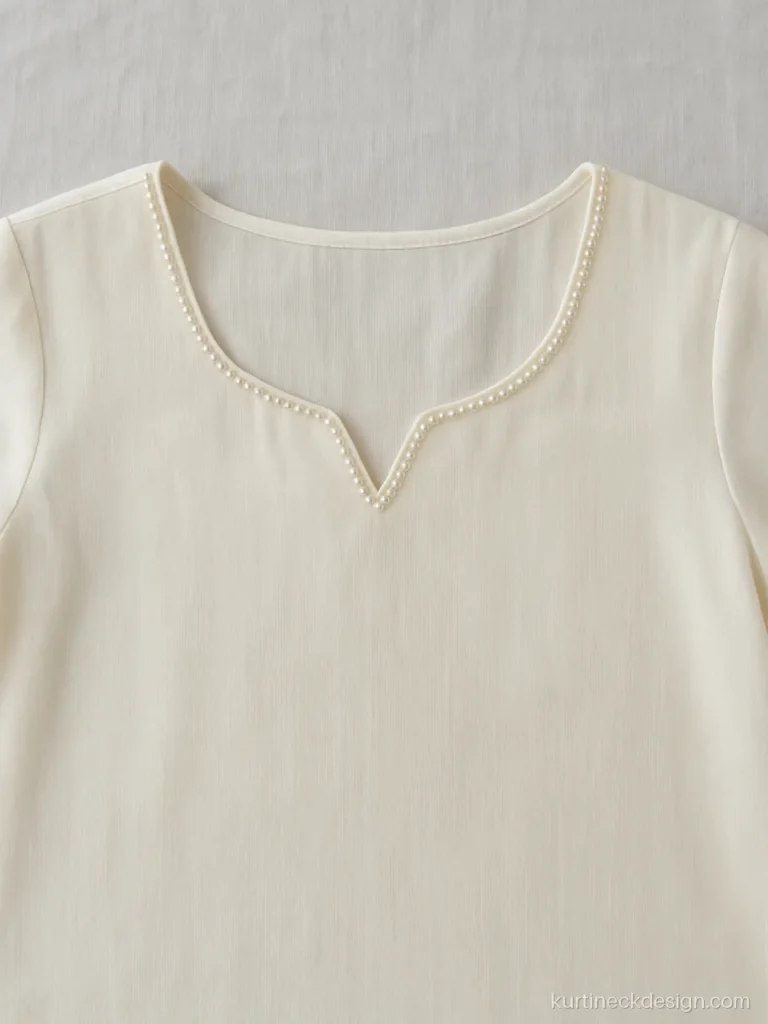 Ivory princess neck design with a row of tiny pearls along the edge