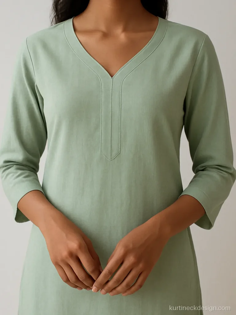 V shape neck design for kurti simple in pastel green cotton slub for work