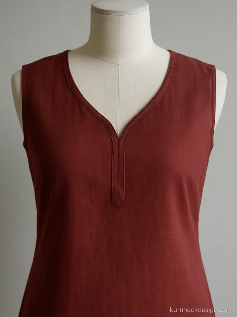V neck suit design front and back in maroon cotton with a matching narrow back V