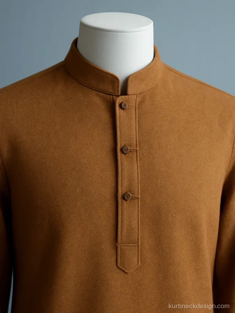 Collar woolen suit neck design in camel with mandarin band and loops