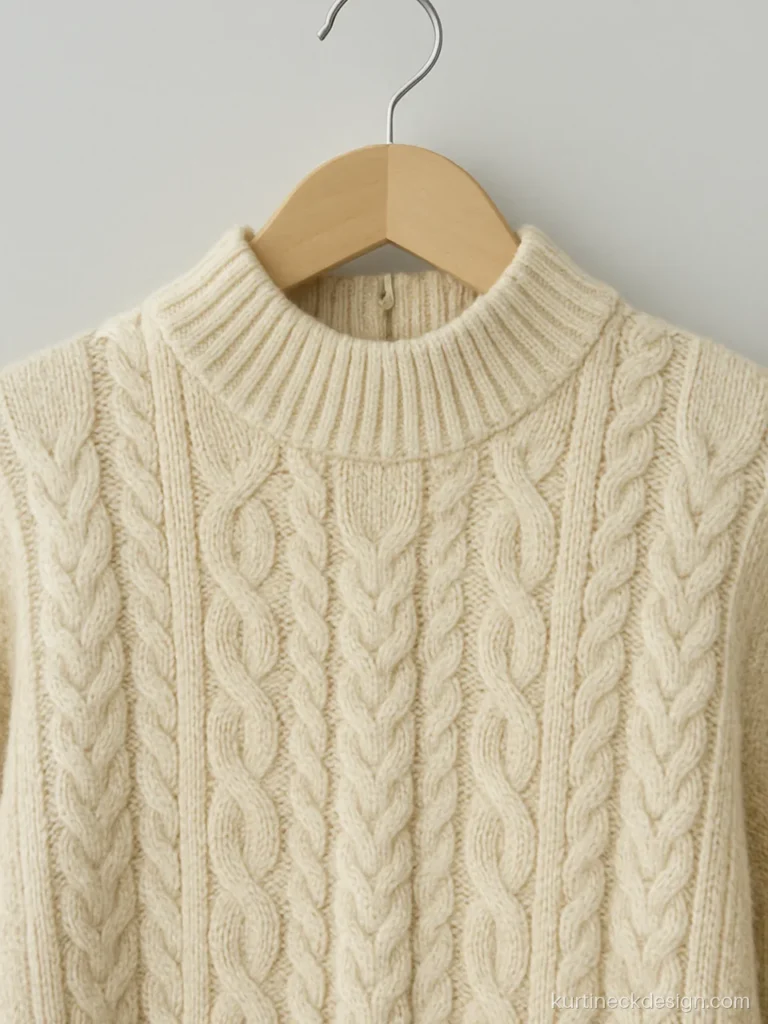 Winter kurti neck design in cream knit with high close neck